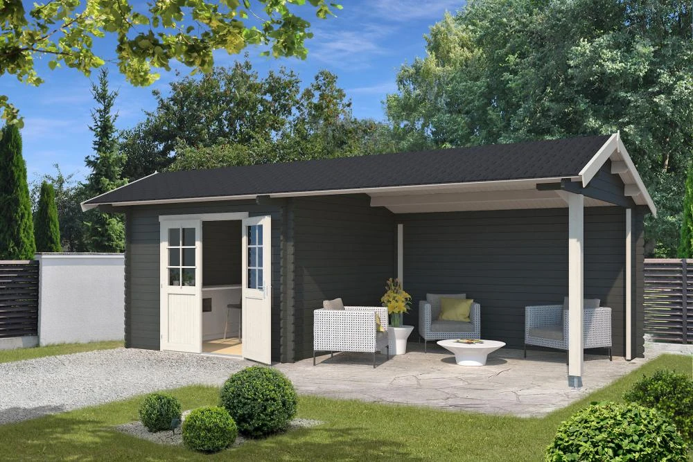 Outdoor Life Blokhut Maribel Carbon Grey-Wit 680 x 300 cm - Afbeelding 1