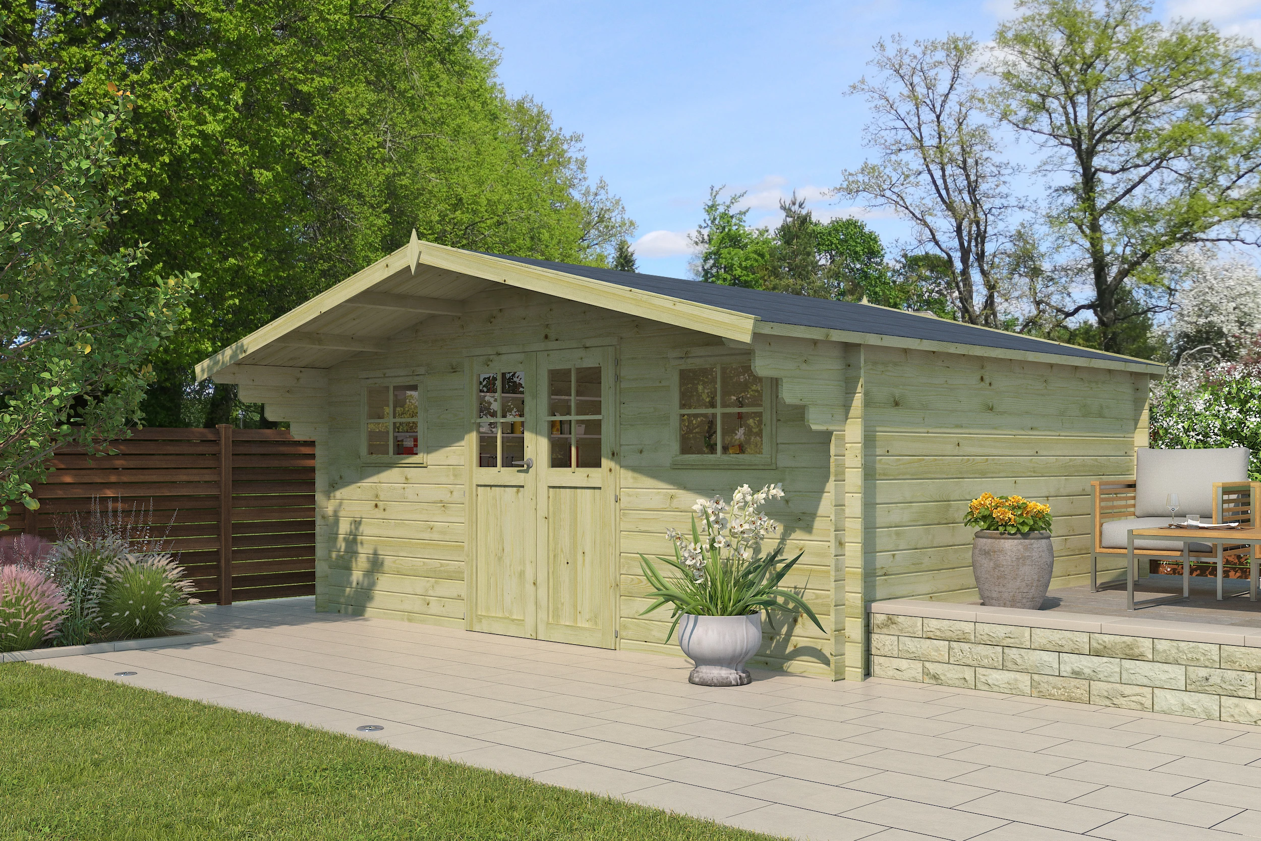 Woodlands Blokhut Winnipeg XL Groen Geïmpregneerd 505 x 385 cm - Afbeelding 1