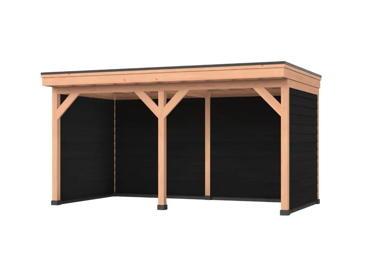 Douglas overkapping, 600 x 250, Met achterwand en twee zijwanden, Westwood DIY zwart - Afbeelding 1