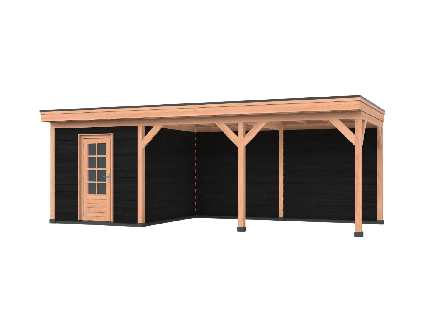 Douglas overkapping, 750 x 250, Met achterwand en schuur, Westwood DIY zwart - Afbeelding 1