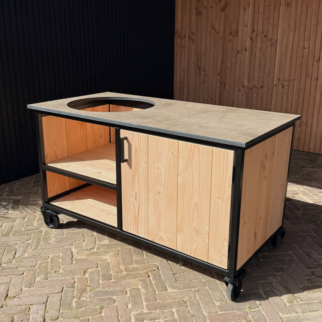 Buitenkeuken Douglas en staal met opbergkast en Taupe HPL werkblad - Lengte 150 cm - Afbeelding 5