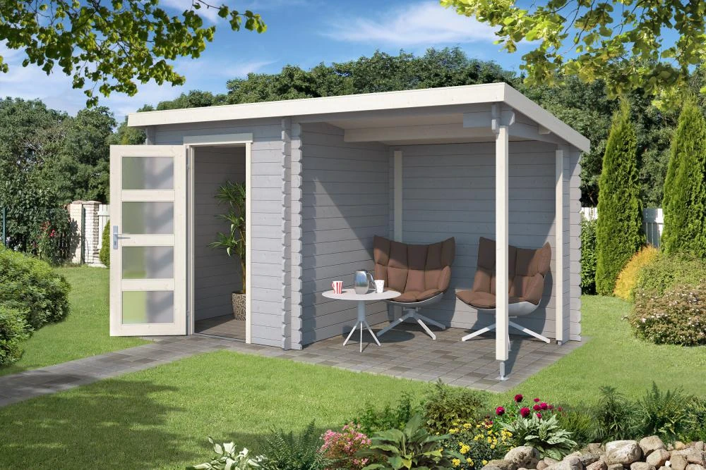 Outdoor Life Blokhut Jelle Platinum Grey-Wit 370 x 175 cm - Afbeelding 2
