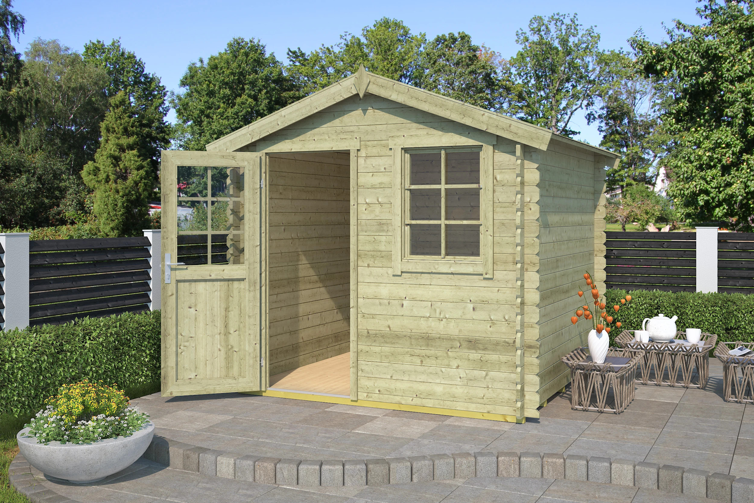 Outdoor Life Blokhut Wels Groen Geïmpregneerd 230 x 230 cm - Afbeelding 1