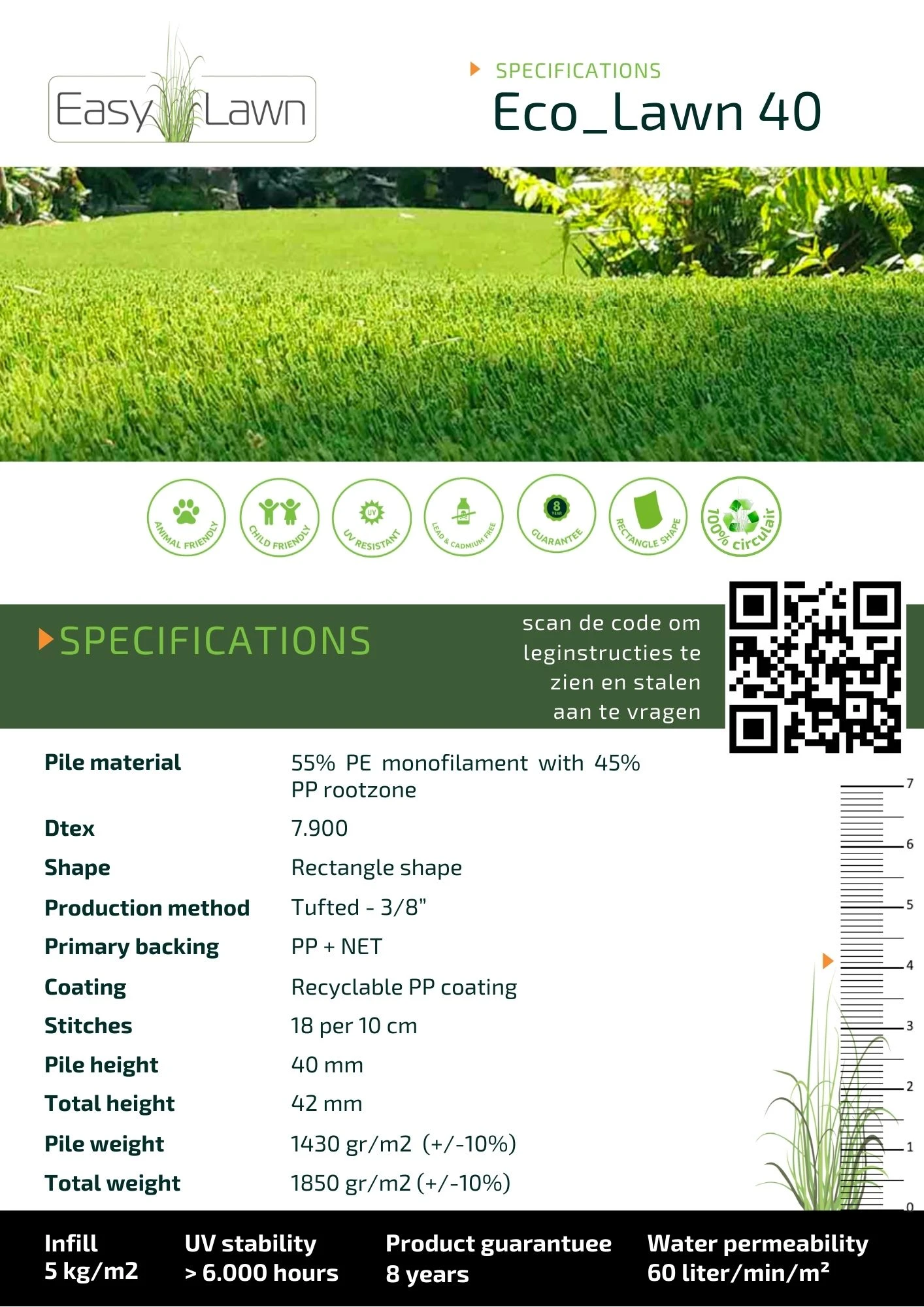 Easylawn Kunstgras EcoLawn40 Breedte 300 cm - Afbeelding 2