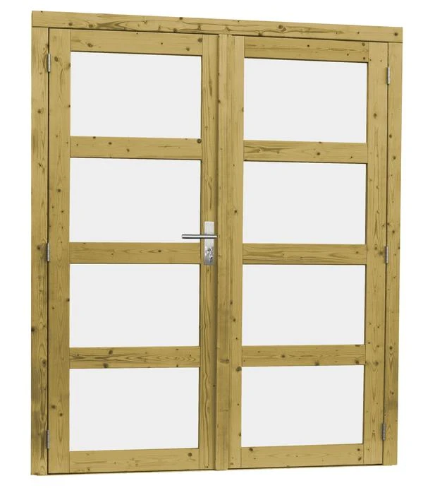 Vuren Dubbele Glasdeur Melkglas 4-Ruits 168 x 201 cm Groen Geïmpregneerd - Afbeelding 1