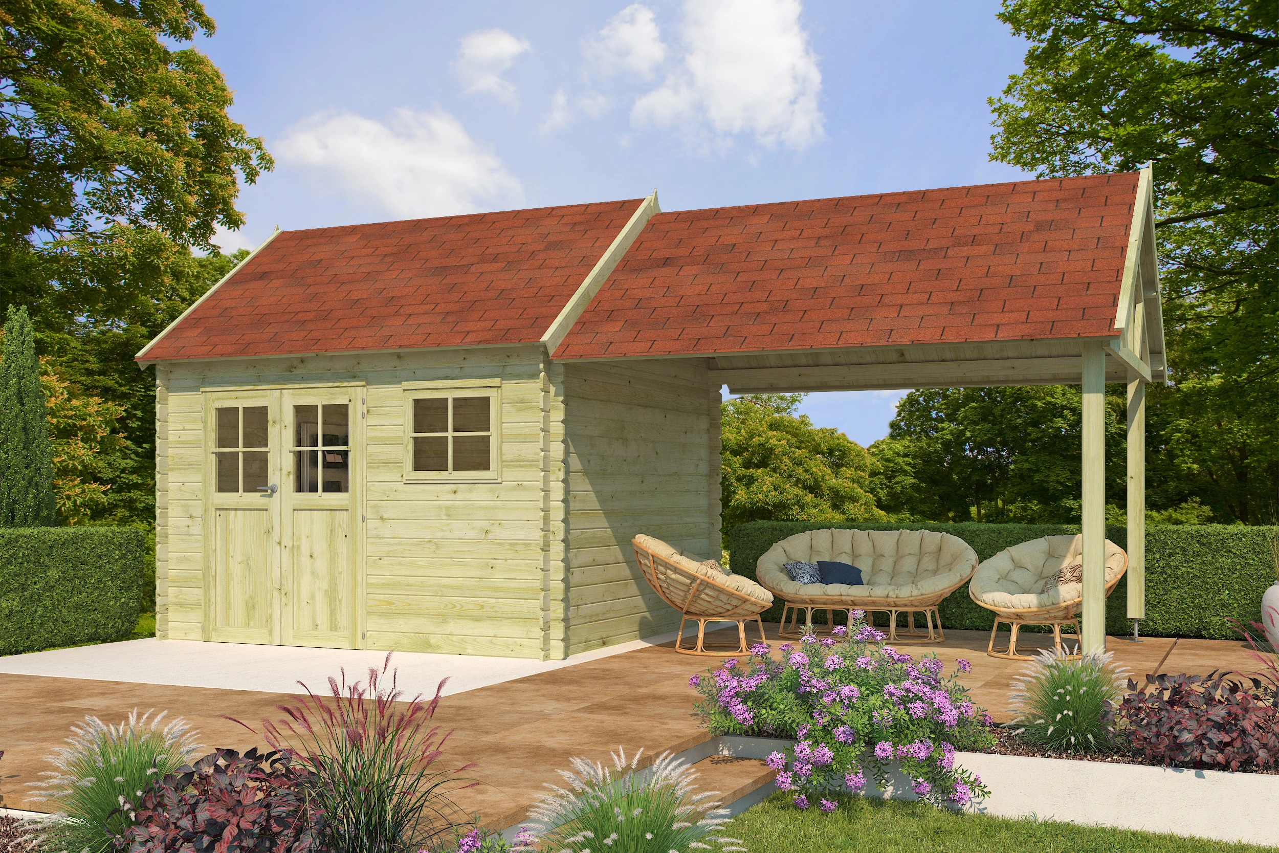 Woodlands Blokhut Coventry XL Groen 720 x 320 cm - Afbeelding 1