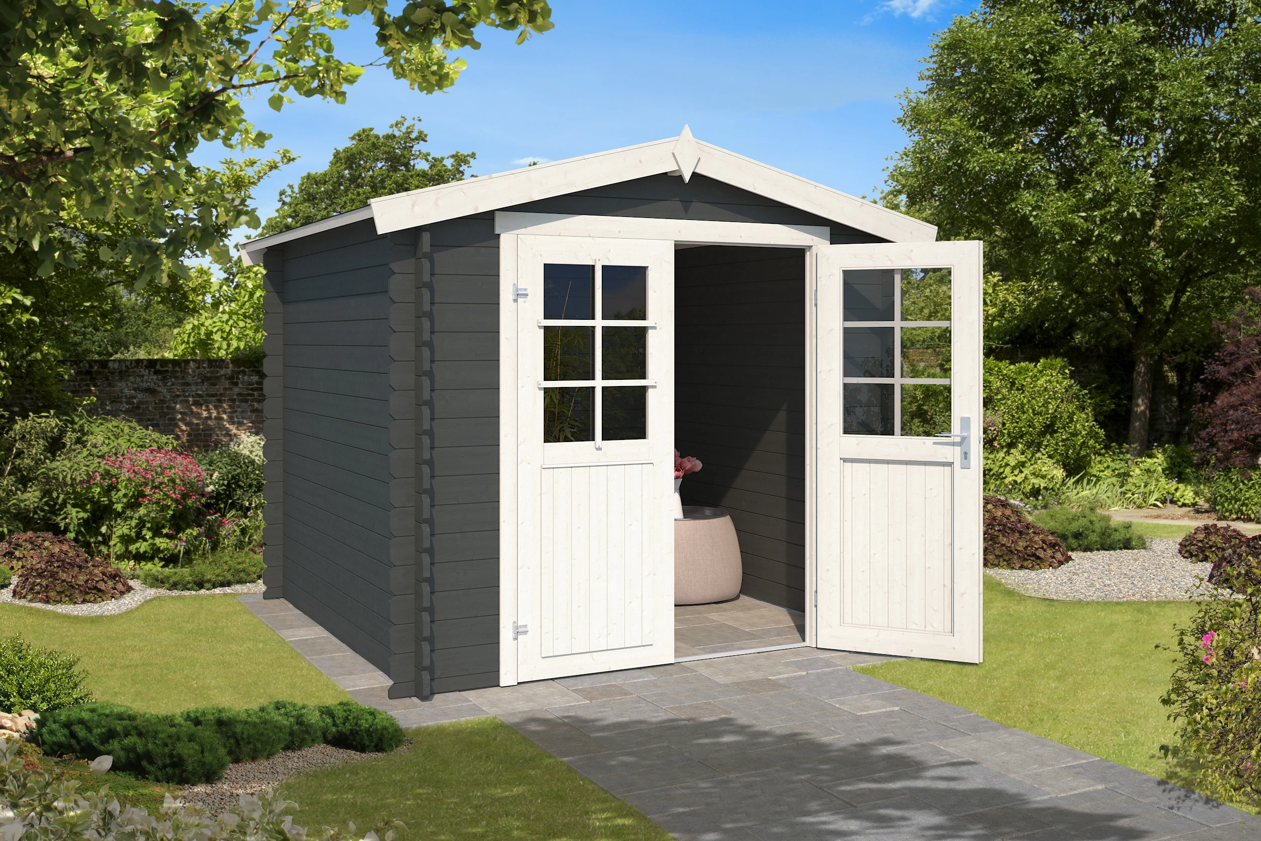 Outdoor Life Blokhut Ingo Carbon Grey-Wit 230 x 230 cm - Afbeelding 2