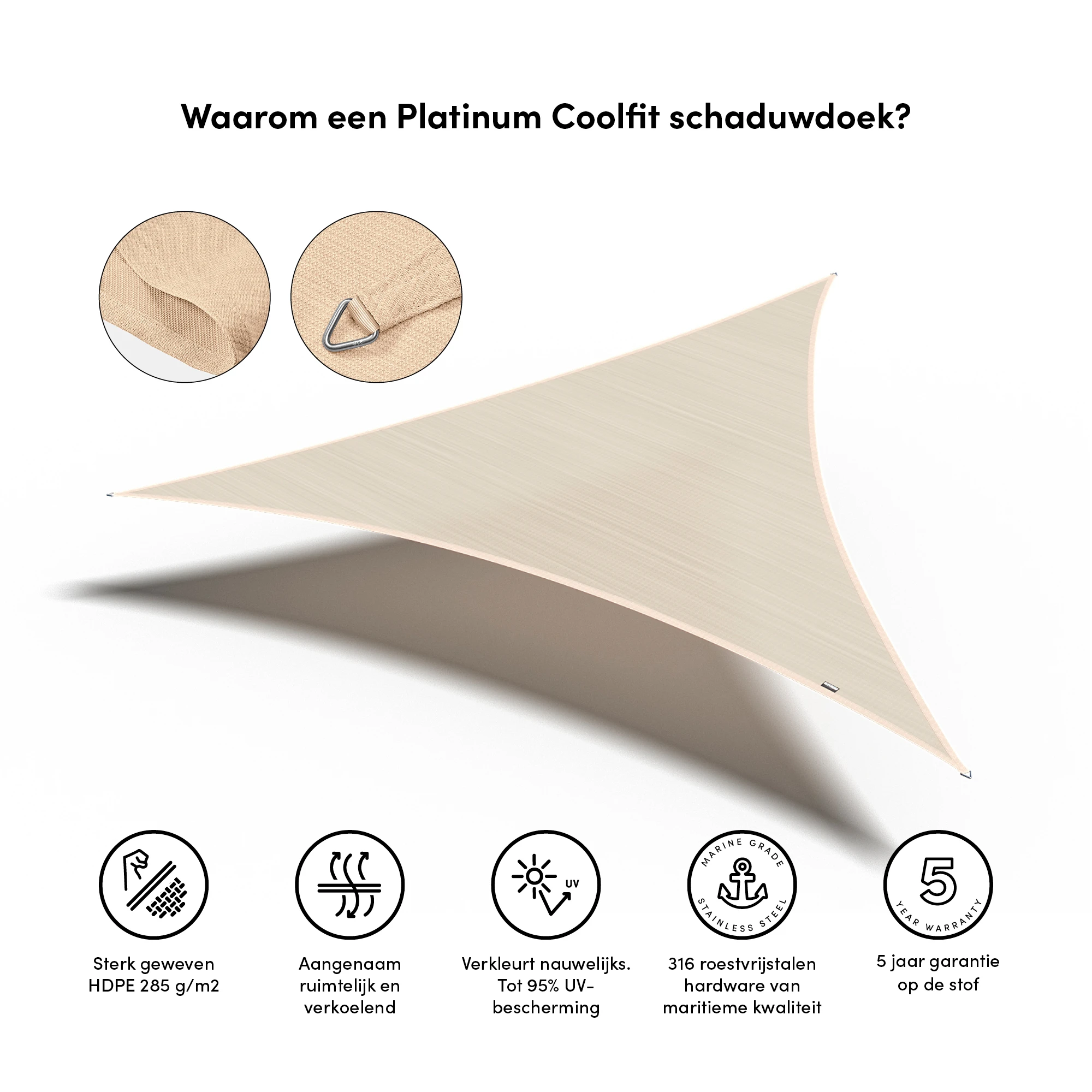 Platinum Schaduwdoek Driehoek Off White 360 cm - Afbeelding 1