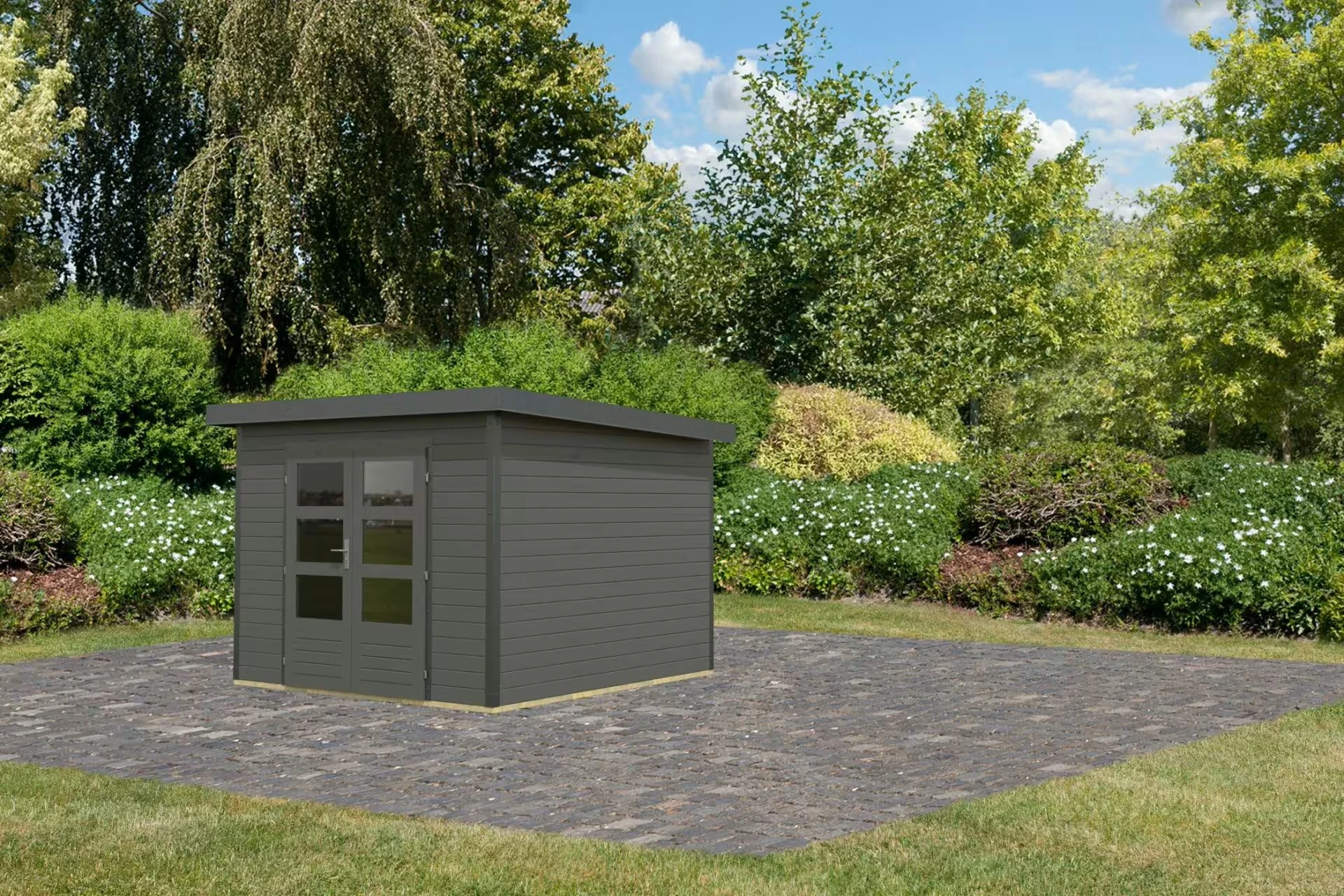 Karibu Tuinhuis Pluto B Antraciet-Antraciet 271 x 271 cm - Afbeelding 1