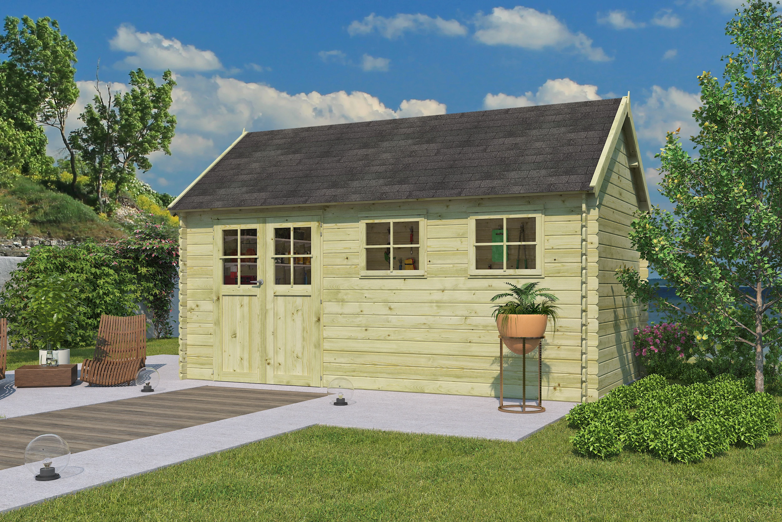 Woodlands Blokhut Gloucester XL Groen Geïmpregneerd 505 x 295 cm - Afbeelding 1