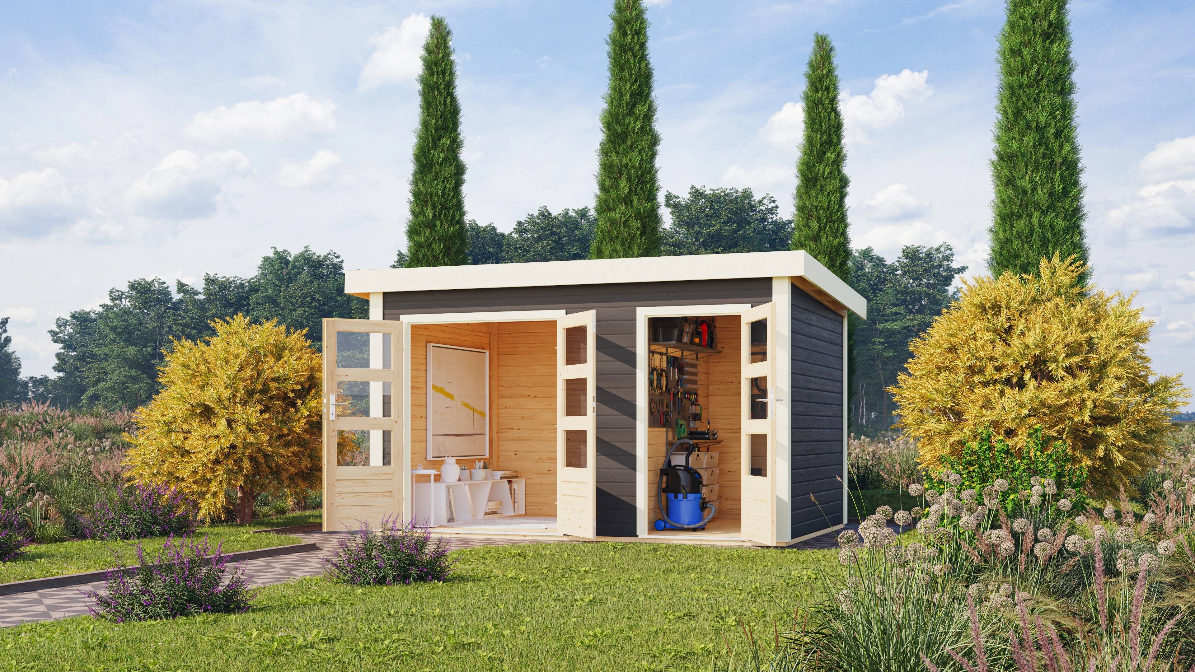 Karibu Tuinhuis Schönbuch 1 Grijs 398 x 273 cm - Afbeelding 1